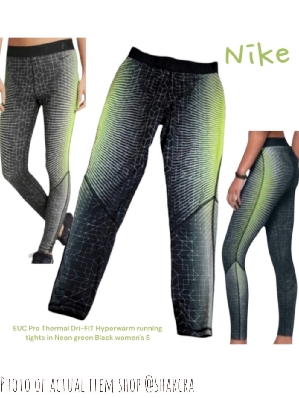 Nike Pro Women's Thermal Dri-FIT Hyperwarm running tights in Neon green Black S
